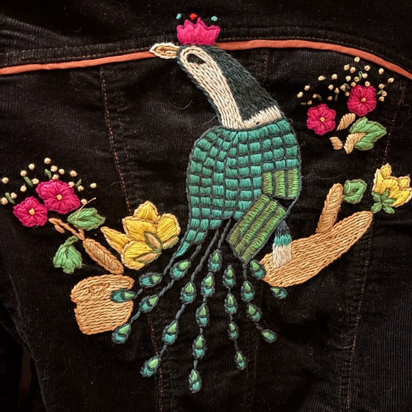 Vintage Y2K Miss Me Black Jacket w/ Colorful Floral Embroidery boho size small - Picture 4 of 6